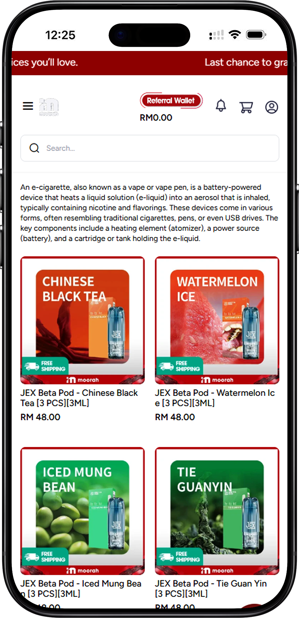 Moorah E-Cigarette Product Catalogue